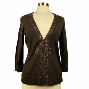 VINTAGE NINE WEST Sequined Brown Cardigan L
